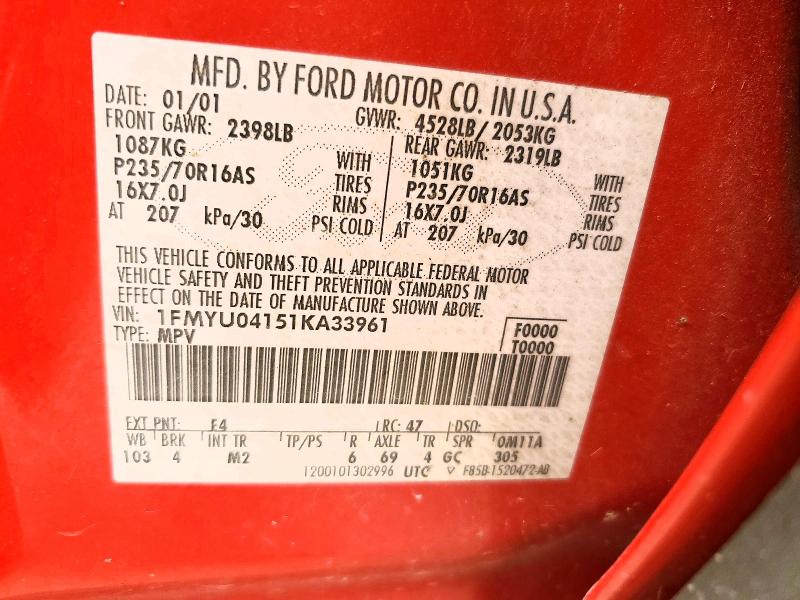2001 Ford Escape მანქანა იყიდება აუქციონზე, vin: 1FMYU04151KA33961, აუქციონის ნომერი: 61561226