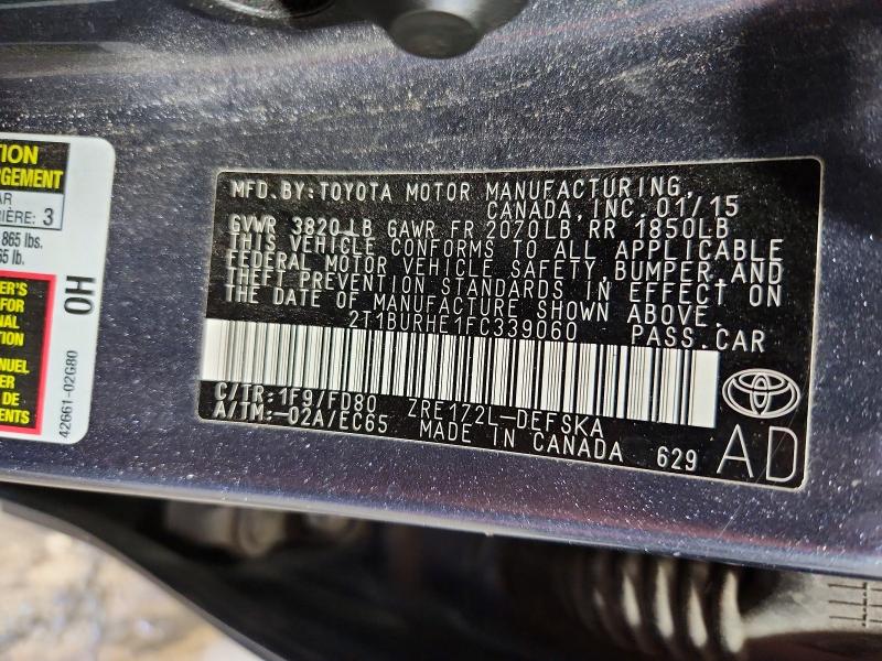 Продажа на аукционе авто 2015 Toyota Corolla, vin: 2T1BURHE1FC339060, номер лота: 62567666