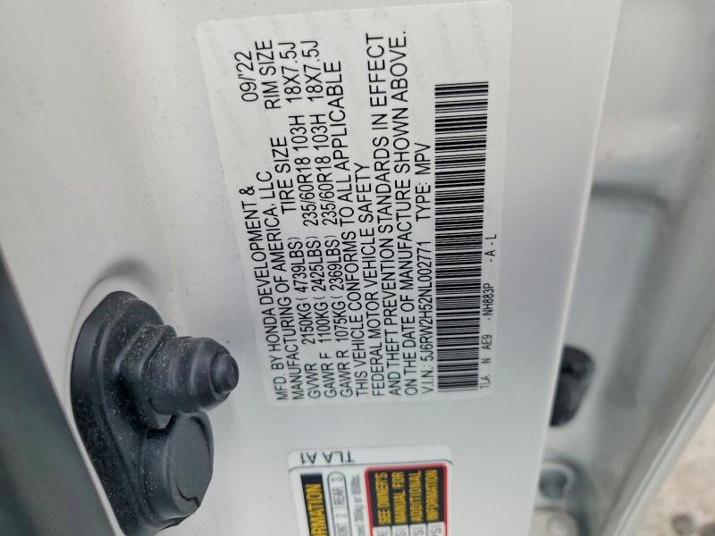 Продаж на аукціоні авто 2022 Honda Cr-v, vin: 5J6RW2H52NL002771, номер лоту: 62043246