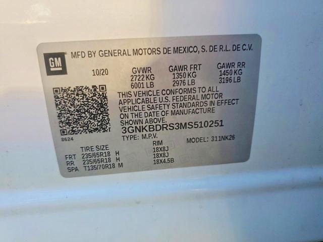 Продаж на аукціоні авто 2021 Chevrolet Blazer, vin: 3GNKBDRS3MS510251, номер лоту: 62153636