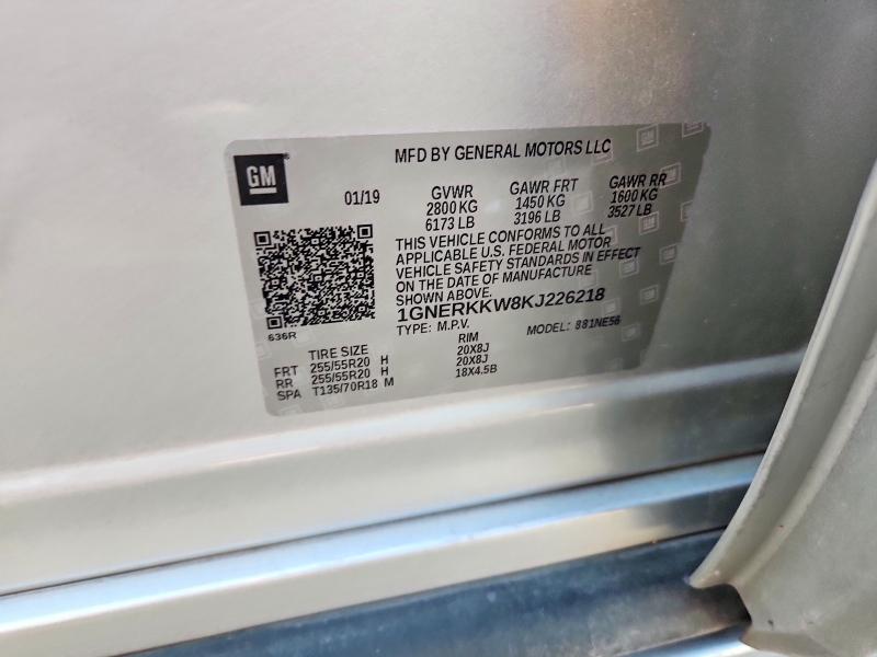 Aukcja sprzedaży 2019 Chevrolet Traverse, vin: 1GNERKKW8KJ226218, numer aukcji: 62482676