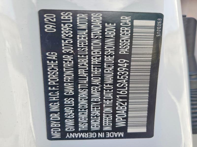 Aukcja sprzedaży 2020 Porsche Taycan, vin: WP0AB2Y16LSA53949, numer aukcji: 59883666