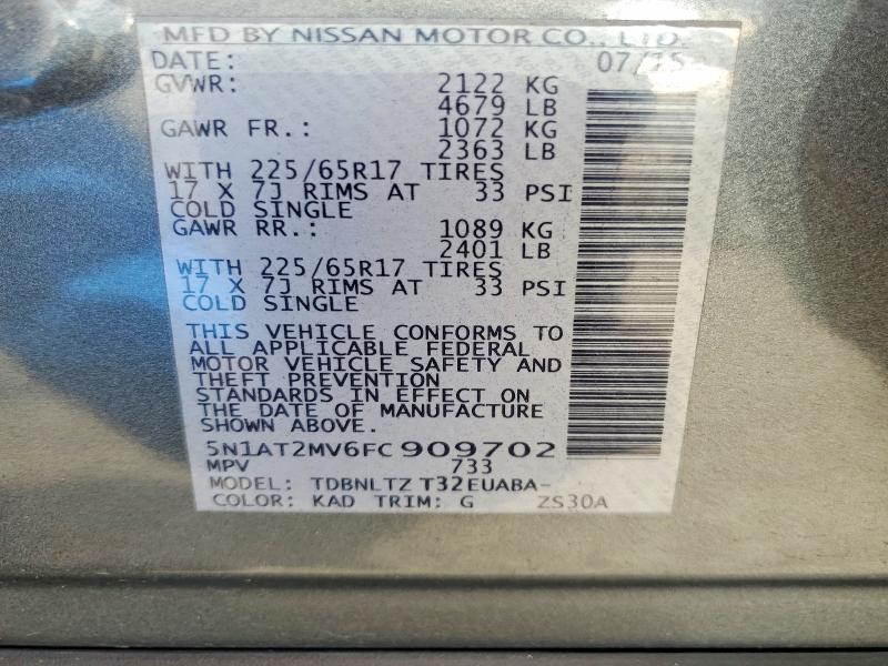 59674126 :رقم المزاد ، 5N1AT2MV6FC909702 vin ، 2015 Nissan Rogue مزاد بيع