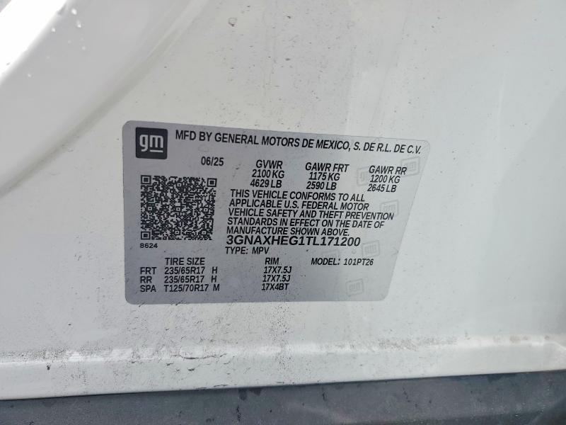 62240886 :رقم المزاد ، 3GNAXHEG1TL171200 vin ، 2026 Chevrolet Equinox مزاد بيع