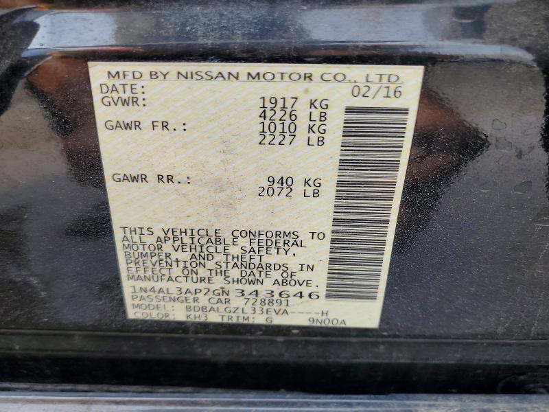 Продажа на аукционе авто 2016 Nissan Altima, vin: 1N4AL3AP2GN343646, номер лота: 60571886