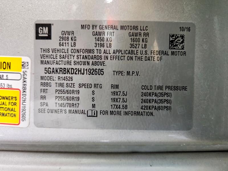 Продаж на аукціоні авто 2017 Buick Enclave, vin: 5GAKRBKD2HJ192605, номер лоту: 62144576