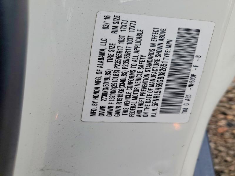 Aukcja sprzedaży 2016 Honda Odyssey, vin: 5FNRL5H69GB082651, numer aukcji: 60029666
