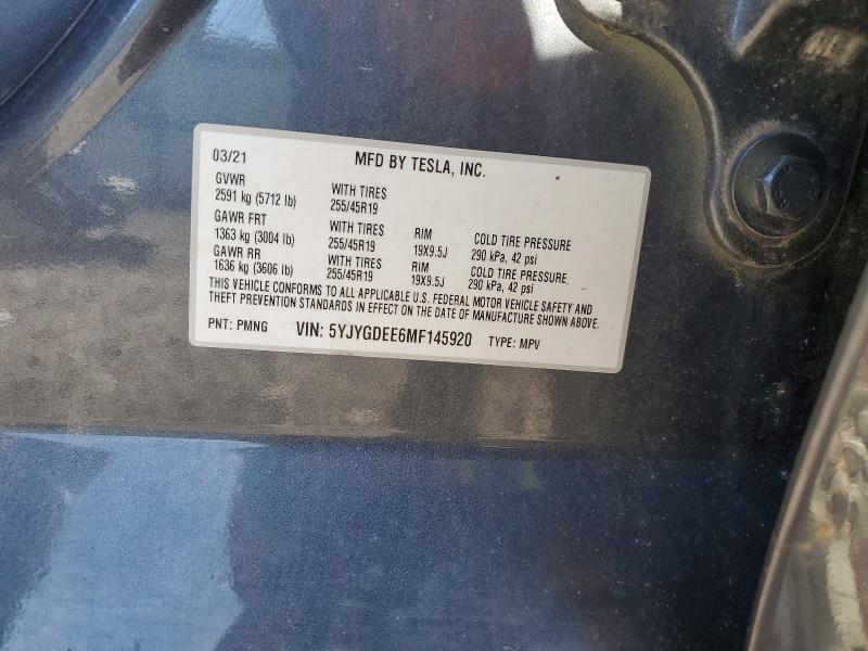 Aukcja sprzedaży 2021 Tesla Model Y, vin: 5YJYGDEE6MF145920, numer aukcji: 61481096