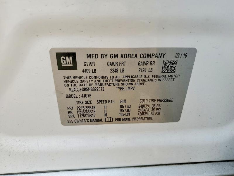 63072736 :رقم المزاد ، KL4CJFSB5HB022372 vin ، 2017 Buick Encore مزاد بيع