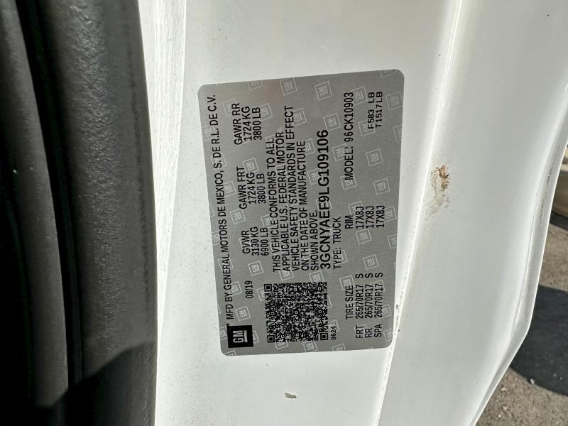 Продажа на аукционе авто 2020 Chevrolet Silverado, vin: 3GCNYAEF9LG109106, номер лота: 61083106