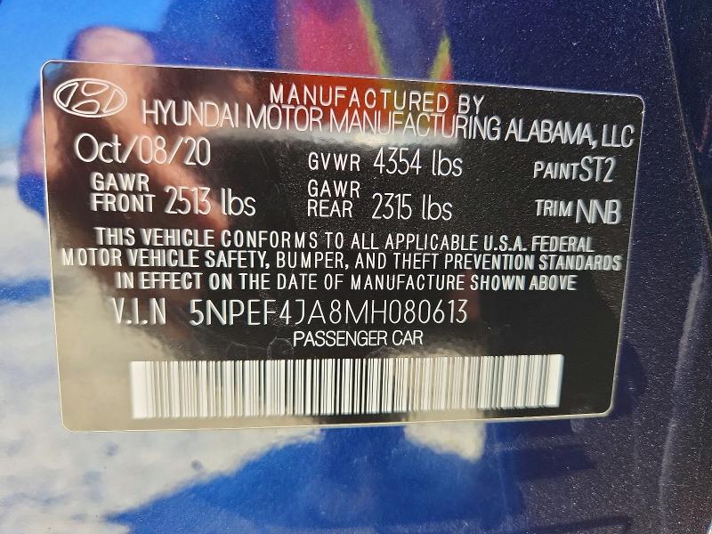 Aukcja sprzedaży 2021 Hyundai Sonata, vin: 5NPEF4JA8MH080613, numer aukcji: 60444156