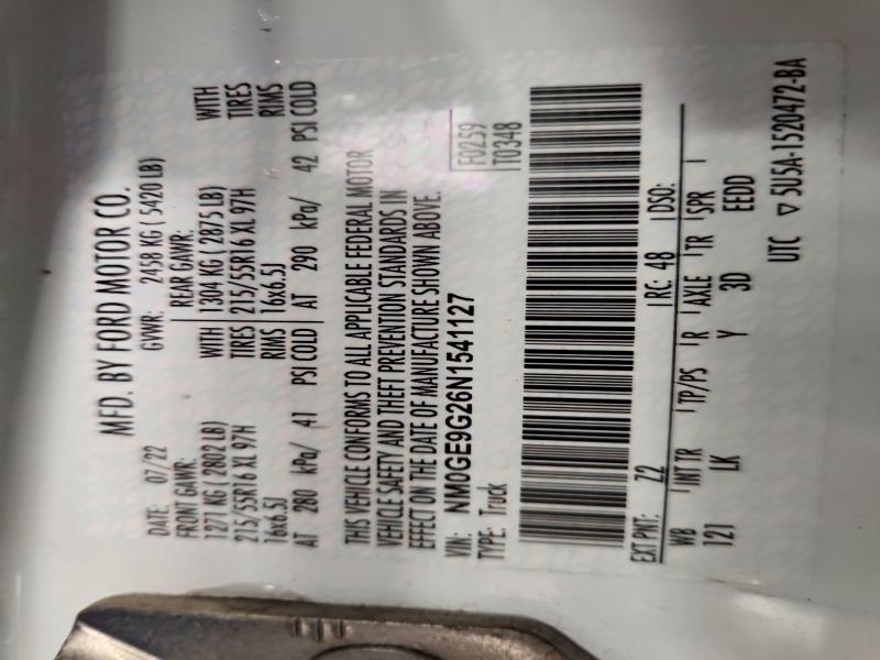 Aukcja sprzedaży 2022 Ford Transit Connect, vin: NM0GE9G26N1541127, numer aukcji: 60983386