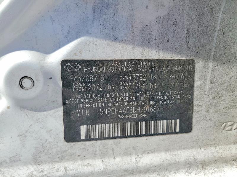 Auction sale of the 2013 Hyundai Elantra, vin: 5NPDH4AE6DH291687, lot number: 60785006
