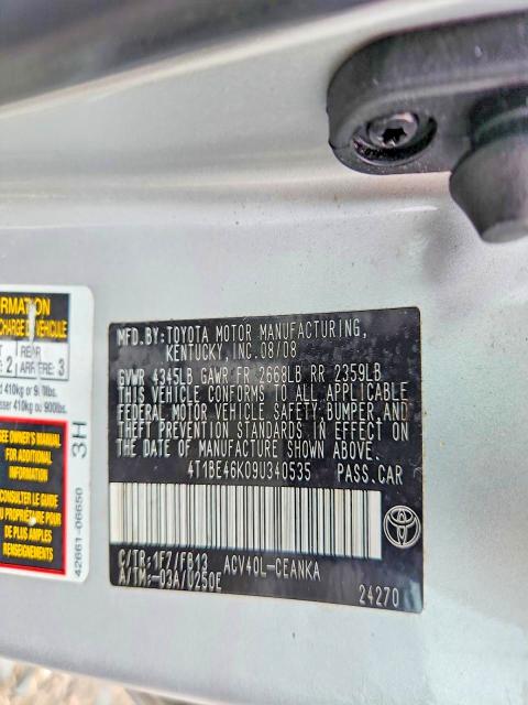 Продажа на аукционе авто 2009 Toyota Camry, vin: 4T1BE46K09U340535, номер лота: 59904566