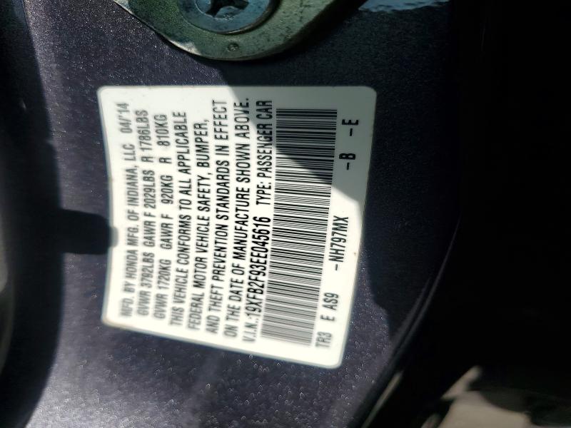 Продажа на аукционе авто 2014 Honda Civic, vin: 19XFB2F93EE045616, номер лота: 60619136