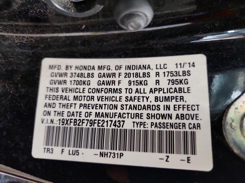 Продаж на аукціоні авто 2015 Honda Civic, vin: 19XFB2F79FE217437, номер лоту: 59385306
