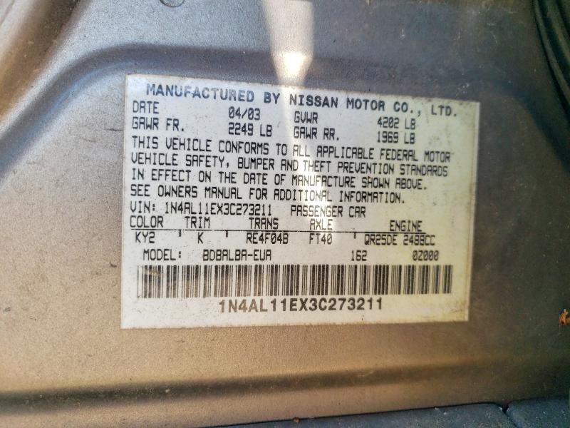 2003 Nissan Altima მანქანა იყიდება აუქციონზე, vin: 1N4AL11EX3C273211, აუქციონის ნომერი: 59961156