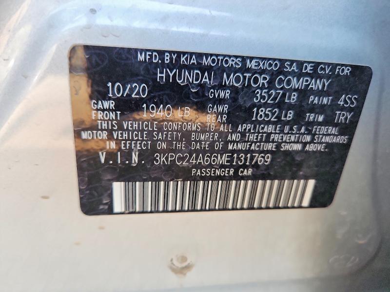 62851146 :رقم المزاد ، 3KPC24A66ME131769 vin ، 2021 Hyundai Accent مزاد بيع