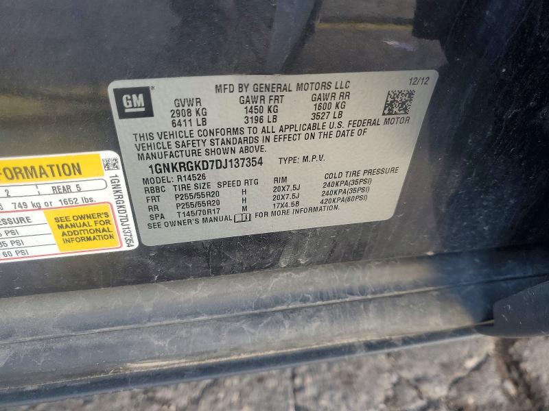 59366906 :رقم المزاد ، 1GNKRGKD7DJ137354 vin ، 2013 Chevrolet Traverse مزاد بيع