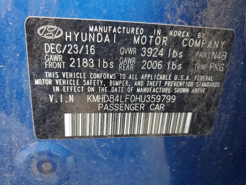 Продаж на аукціоні авто 2017 Hyundai Elantra, vin: KMHD84LF0HU359799, номер лоту: 61795306