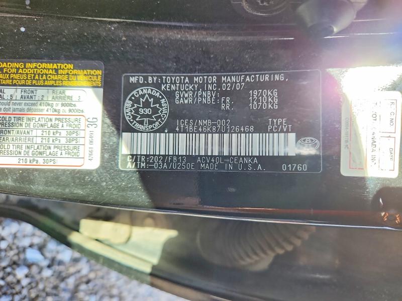 Aukcja sprzedaży 2007 Toyota Camry, vin: 4T1BE46K87U126468, numer aukcji: 61812816