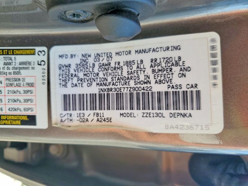63014886 :رقم المزاد ، 1NXBR30E77Z900422 vin ، 2007 Toyota Corolla مزاد بيع