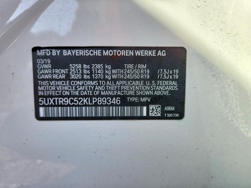 Aukcja sprzedaży 2019 Bmw X3, vin: 5UXTR9C52KLP89346, numer aukcji: 60825486