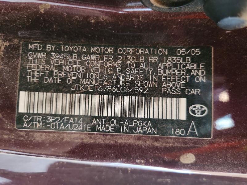 Aukcja sprzedaży 2006 Scion Tc, vin: JTKDE167860064592, numer aukcji: 62419636