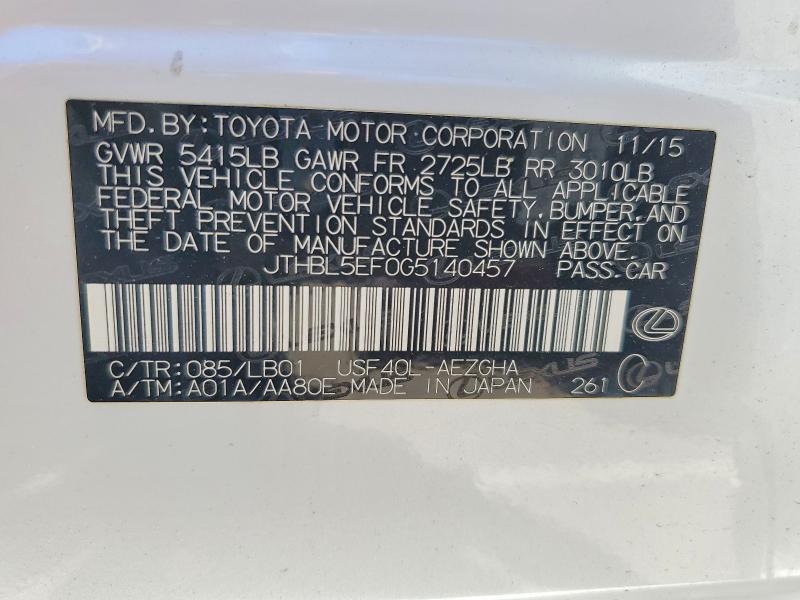 62750806 :رقم المزاد ، JTHBL5EF0G5140457 vin ، 2016 Lexus Ls مزاد بيع