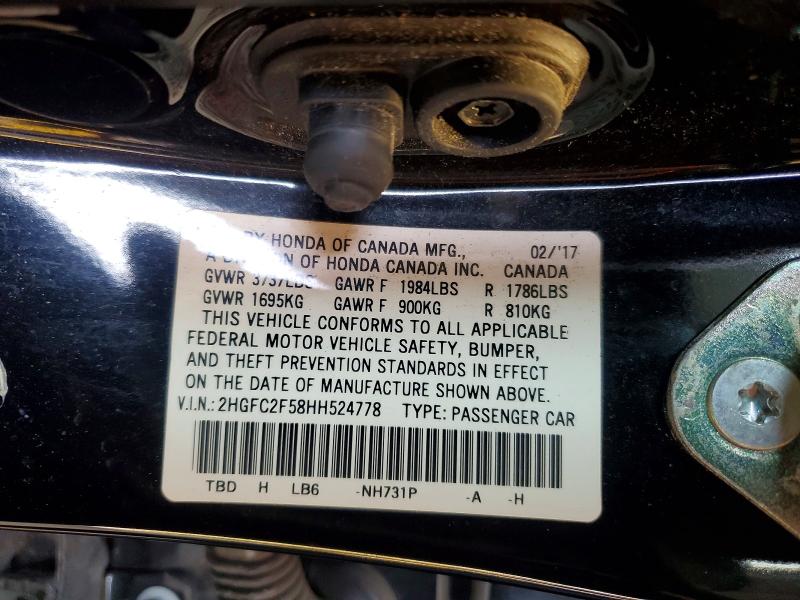 Aukcja sprzedaży 2017 Honda Civic, vin: 2HGFC2F58HH524778, numer aukcji: 61839306