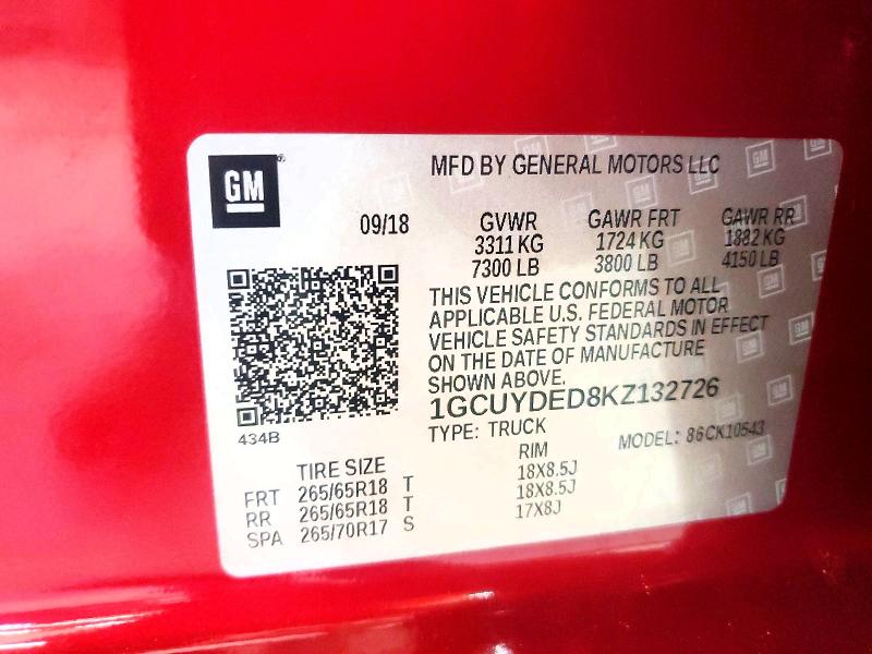 Aukcja sprzedaży 2019 Chevrolet Silverado, vin: 1GCUYDED8KZ132726, numer aukcji: 59654686