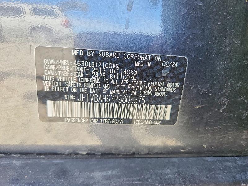 Продаж на аукціоні авто 2024 Subaru Wrx, vin: JF1VBAH63R9803575, номер лоту: 59323616