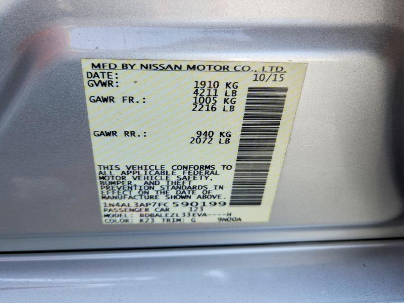 Продаж на аукціоні авто 2015 Nissan Altima, vin: 1N4AL3AP7FC590199, номер лоту: 60439726