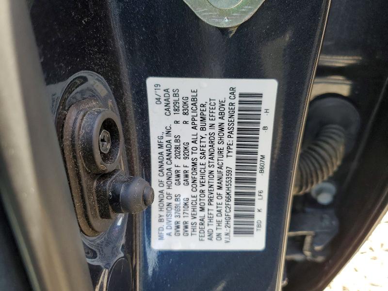 Продаж на аукціоні авто 2019 Honda Civic, vin: 2HGFC2F66KH553597, номер лоту: 60641216