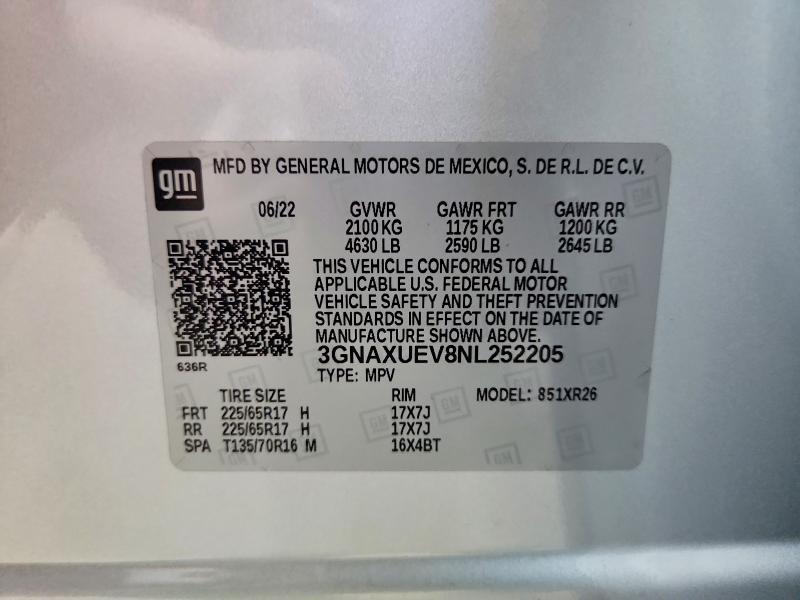 59118326 :رقم المزاد ، 3GNAXUEV8NL252205 vin ، 2022 Chevrolet Equinox مزاد بيع