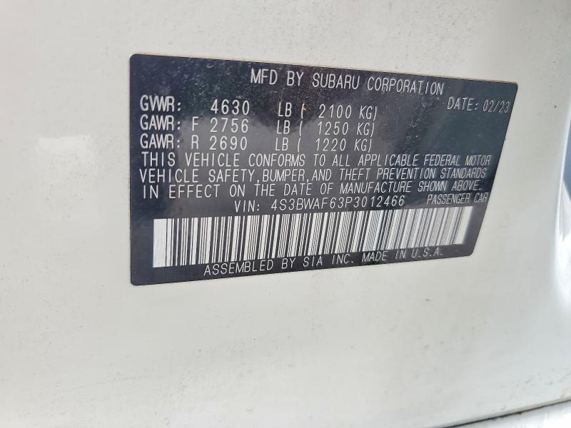 60028306 :رقم المزاد ، 4S3BWAF63P3012466 vin ، 2023 Subaru Legacy مزاد بيع