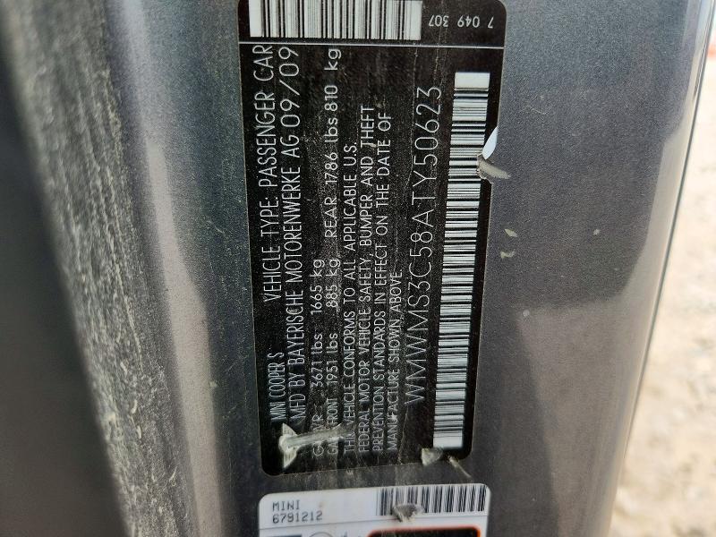 Продажа на аукционе авто 2010 Mini Cooper, vin: WMWMS3C58ATY50623, номер лота: 61918406