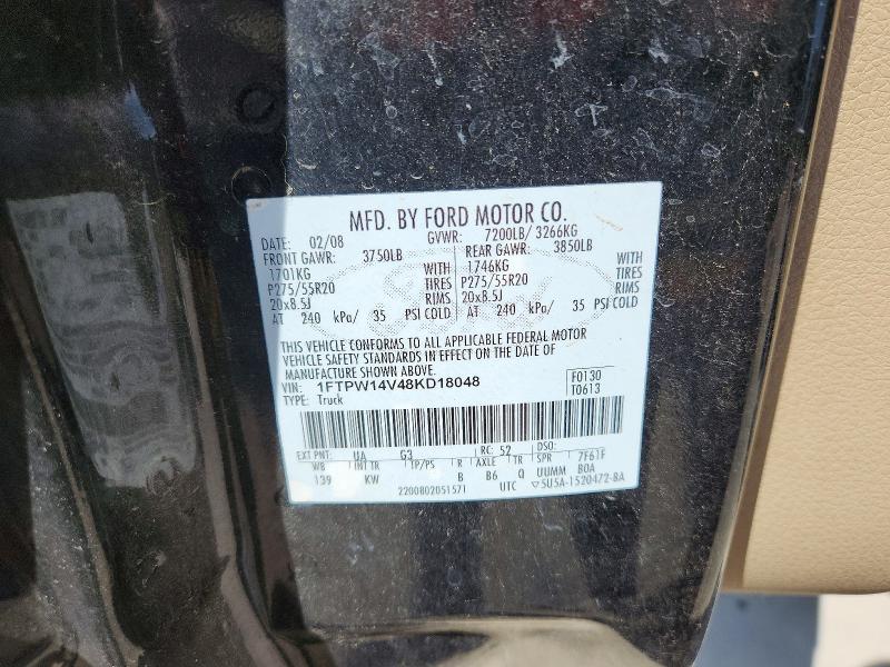 2008 Ford F150 მანქანა იყიდება აუქციონზე, vin: 1FTPW14V48KD18048, აუქციონის ნომერი: 63536706