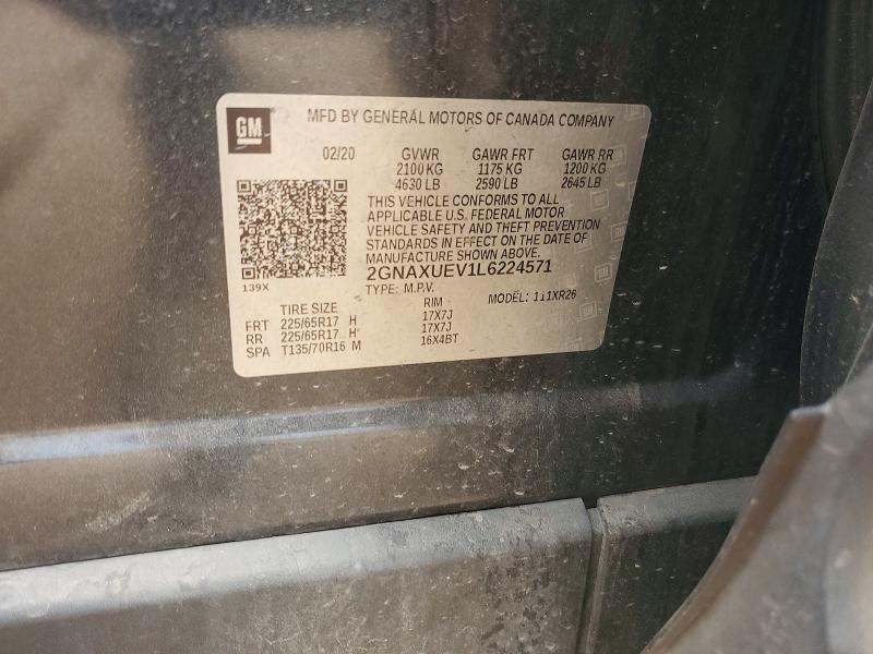 59903786 :رقم المزاد ، 2GNAXUEV1L6224571 vin ، 2020 Chevrolet Equinox مزاد بيع