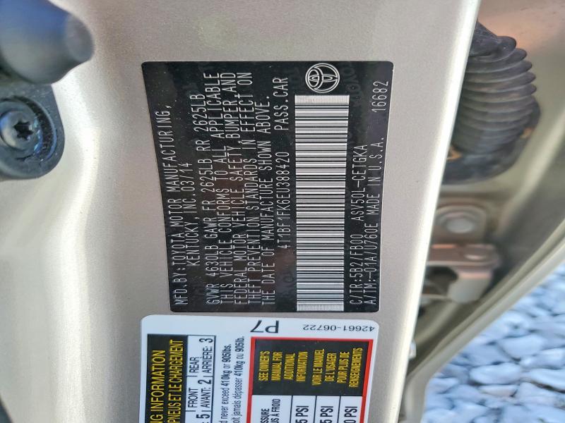 Aukcja sprzedaży 2014 Toyota Camry, vin: 4T1BF1FK6EU388420, numer aukcji: 59596836
