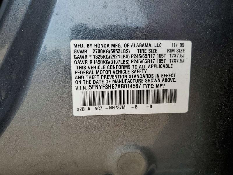 Aukcja sprzedaży 2010 Honda Pilot, vin: 5FNYF3H67AB014587, numer aukcji: 59679896