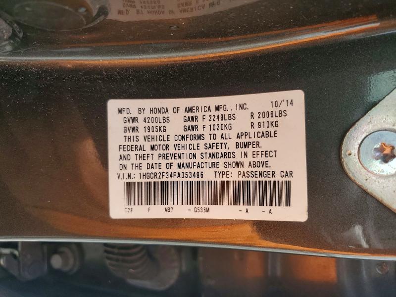 63043226 :رقم المزاد ، 1HGCR2F34FA053496 vin ، 2015 Honda Accord مزاد بيع