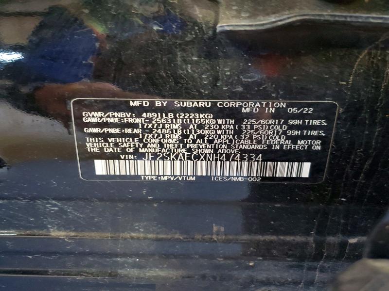 Продаж на аукціоні авто 2022 Subaru Forester, vin: JF2SKAECXNH474334, номер лоту: 62380846