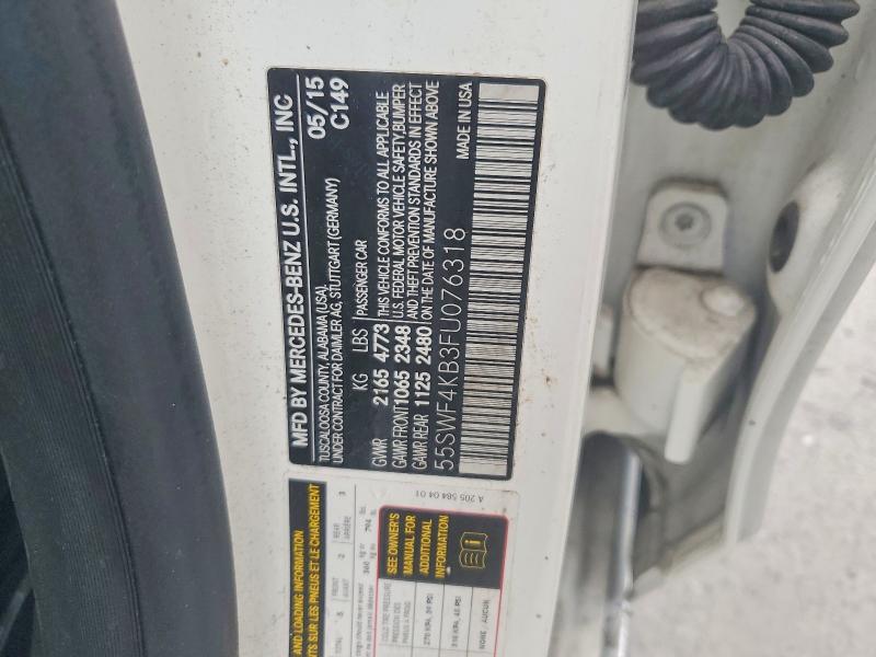61024246 :رقم المزاد ، 55SWF4KB3FU076318 vin ، 2015 Mercedes-benz C مزاد بيع