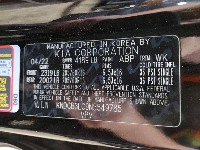 Aukcja sprzedaży 2022 Kia Niro, vin: KNDCB3LC9N5549785, numer aukcji: 62410286