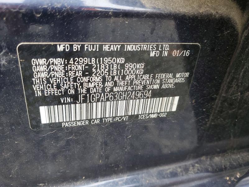 Aukcja sprzedaży 2016 Subaru Impreza, vin: JF1GPAP63GH249694, numer aukcji: 59222756