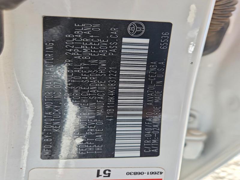 Продаж на аукціоні авто 2019 Toyota Camry, vin: 4T1B11HK4KU831221, номер лоту: 59740666
