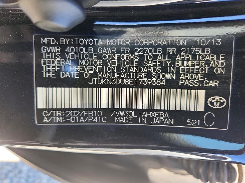 Aukcja sprzedaży 2014 Toyota Prius, vin: JTDKN3DU8E1739384, numer aukcji: 63518406