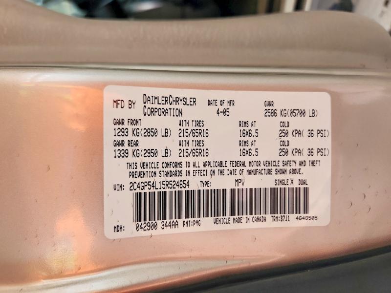 Продажа на аукционе авто 2005 Chrysler Town & Country, vin: 2C4GP54L15R524654, номер лота: 61208346