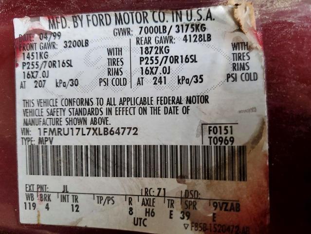 1999 Ford Expedition მანქანა იყიდება აუქციონზე, vin: 1FMRU17L7XLB64772, აუქციონის ნომერი: 58635136